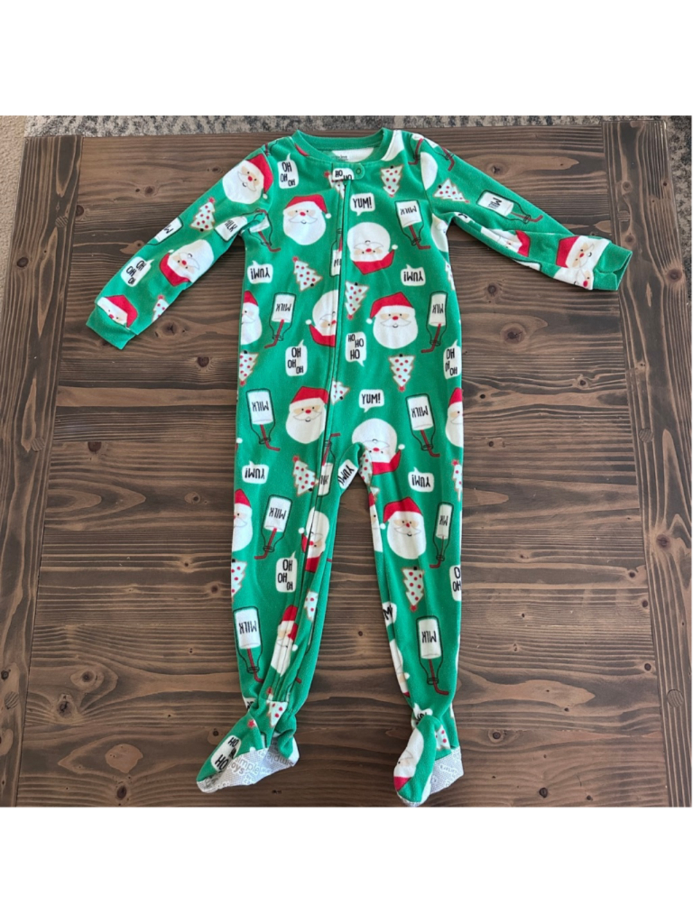 Simple Joys by Carter's Girls 4T Green Santa Fleece Footed Pajama Set